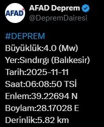 Balıkesir’de 4 büyüklüğünde deprem

