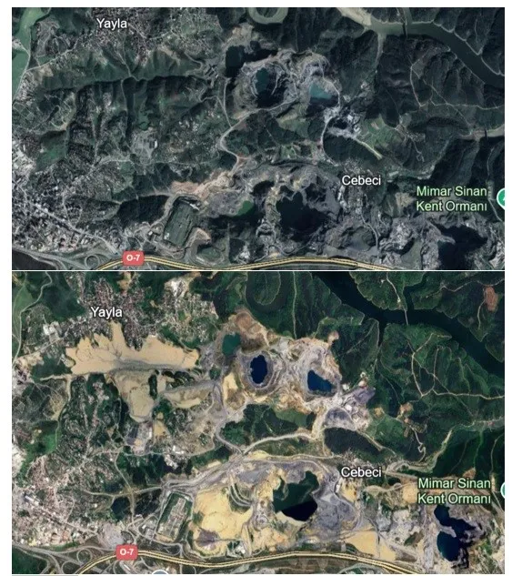 Orman alanlarının tahrip edildiği ve maden alanlarının zarar gördüğü fotoğraflarla gösterildi
