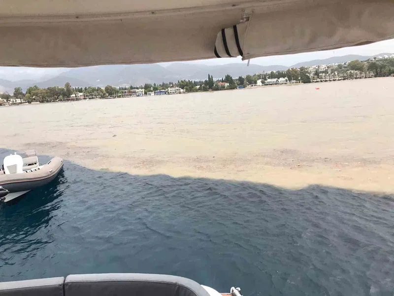 Bodrum’da sağanak sonrası deniz çamura döndü, ikiye ayrılan renk görenleri şaşırttı
