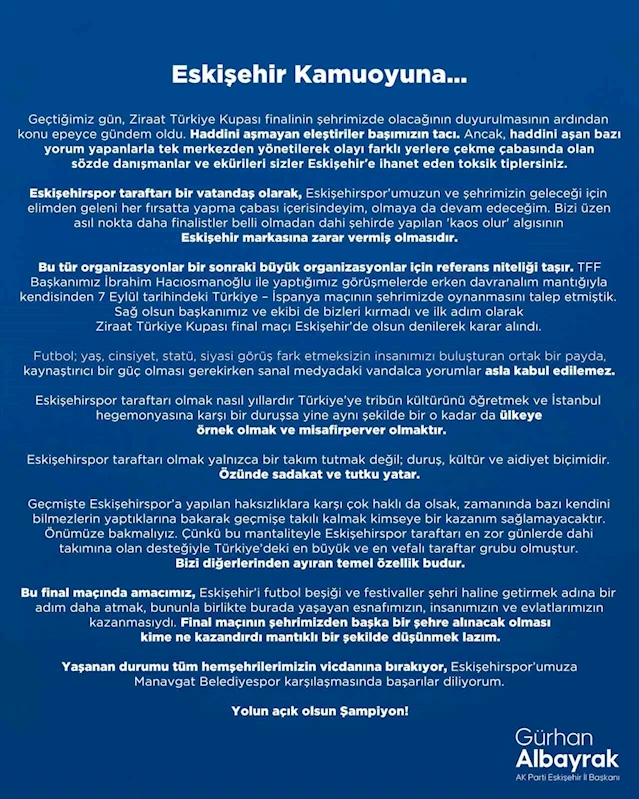 Başkan Albayrak, Ziraat Türkiye Kupası kararıyla ilgili açıklama yaptı
