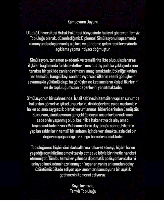Uludağ Üniversitesi’nden ’ezan ve Filistin’ açıklaması
