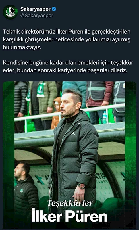 Sakaryaspor’da Teknik Direktör İlker Püren ile yollar ayrıldı

