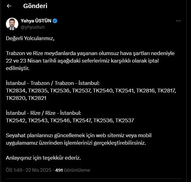THY’de sefer iptalleri
