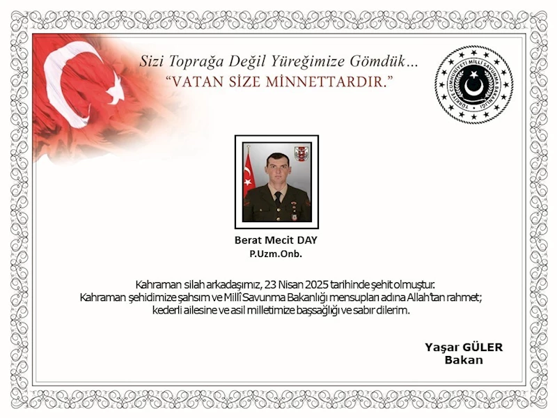 Pençe-Kilit operasyonu bölgesinde 1 asker şehit oldu
