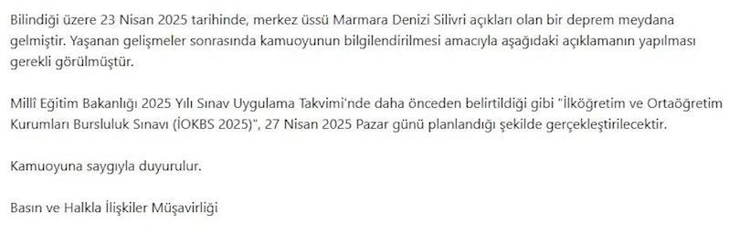 MEB açıkladı: İOKBS 2025 planlanan tarihte gerçekleşecek
