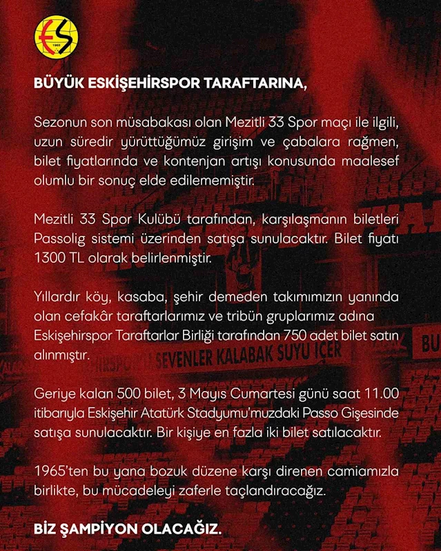 Mezitli 33 Spor karşılaşması için deplasman kontenjanı arttırılamadı
