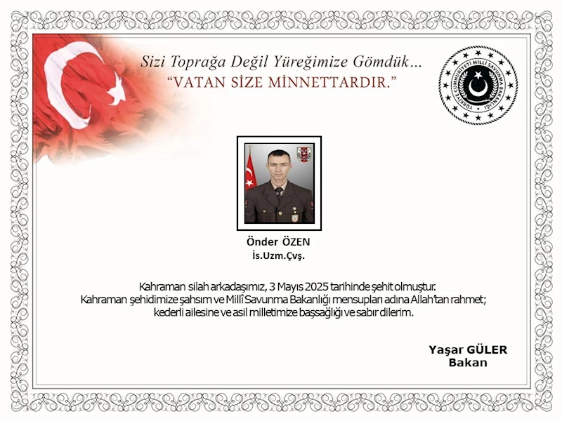 Irak’ın kuzeyinde Pençe Operasyon bölgesinde mayına basarak yaralanan asker şehit oldu
