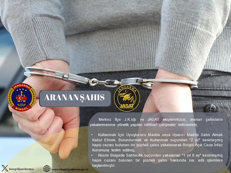 Bingöl’de kesinleşmiş hapis cezası bulunan 2 kişi yakalandı
