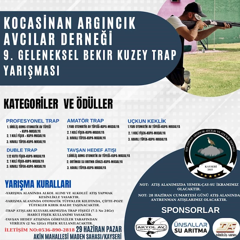 9. Geleneksel Bekir Kuzey Trap yarışmaları 28-29 Haziran’da yapılacak
