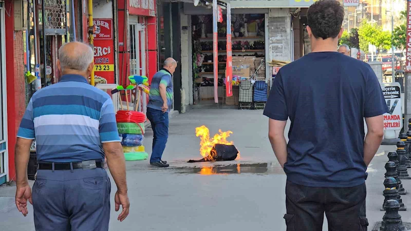 Esnafın alev alan piknik tüpü ile imtihanı

