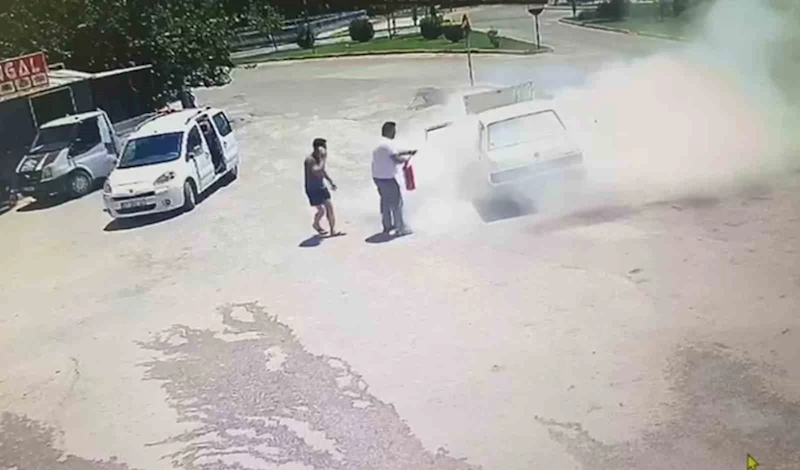 Marketten çıkıp Tofaş aracına bindi, 10 metre sonra dumana boğuldu
