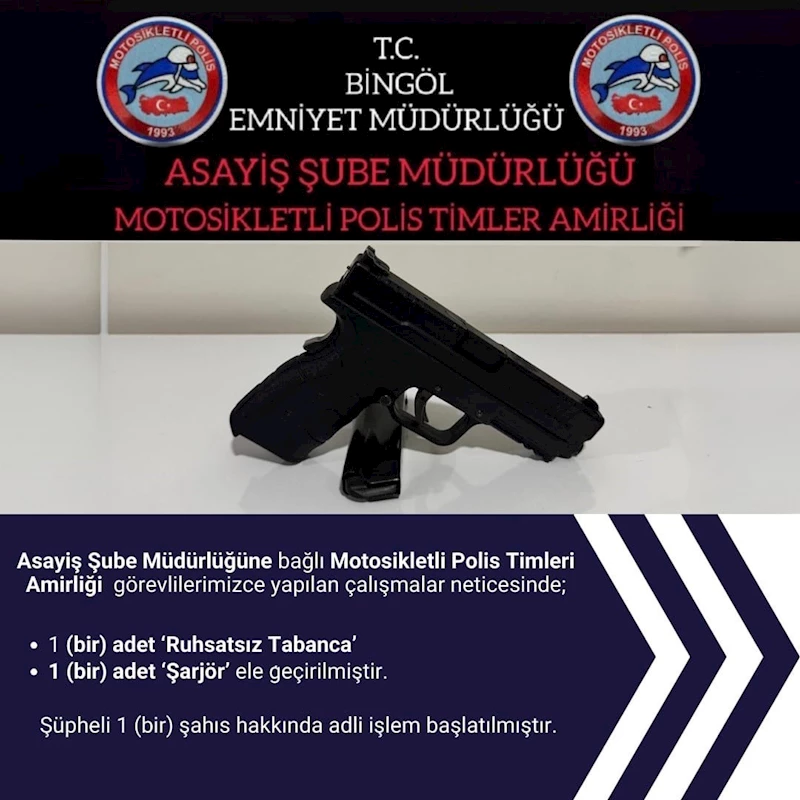 Bingöl’de ruhsatsız tabanca ele geçirildi
