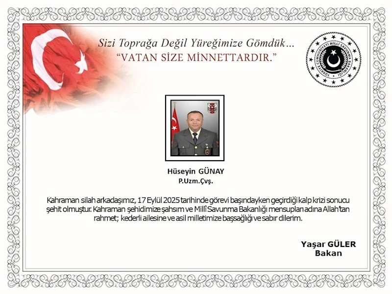 Kalp krizi geçiren Uzman Çavuş şehit oldu
